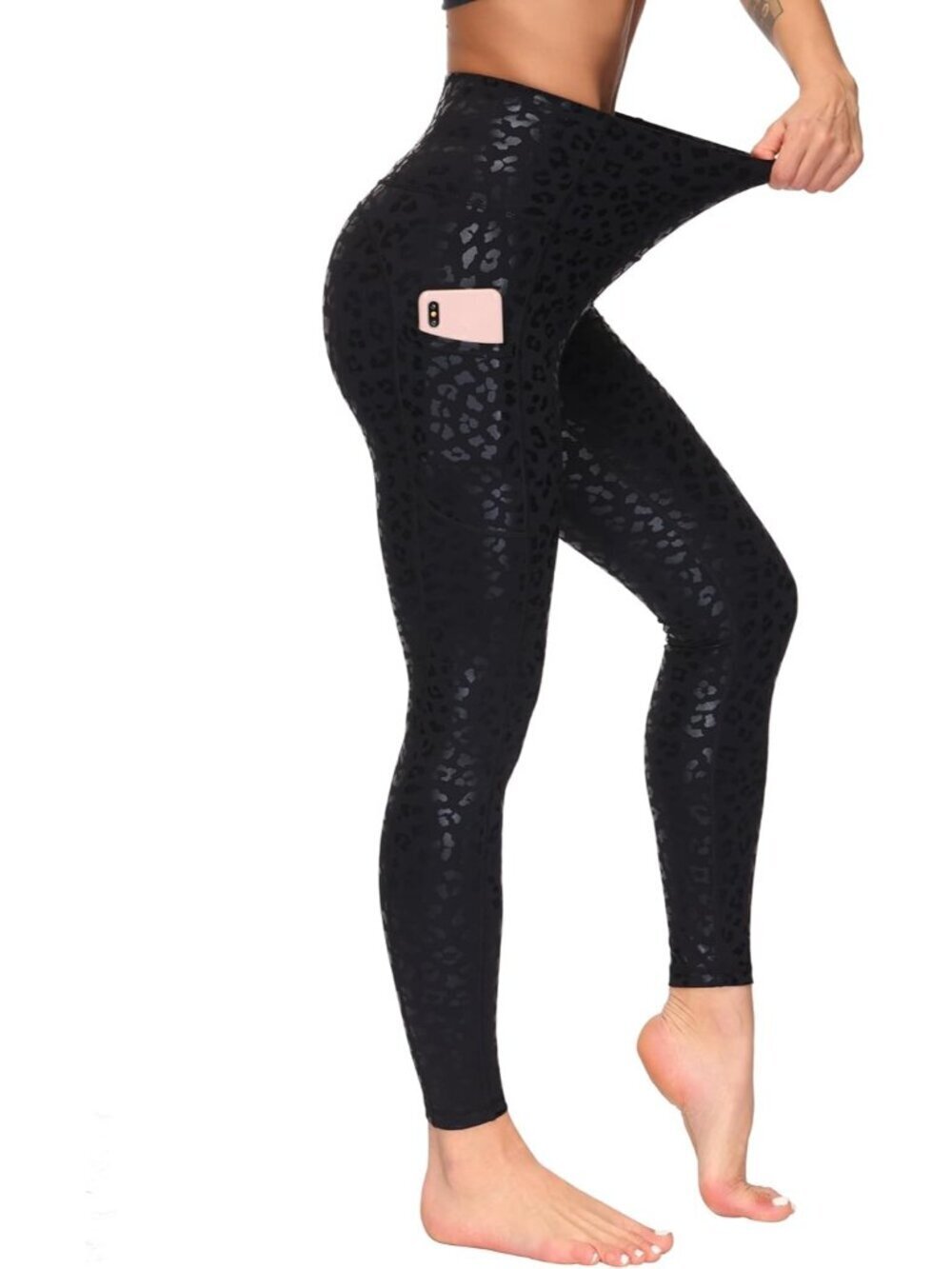 Women Black Leopard High Waist Soft Tummy Control Athletic Workout Yoga Leggings